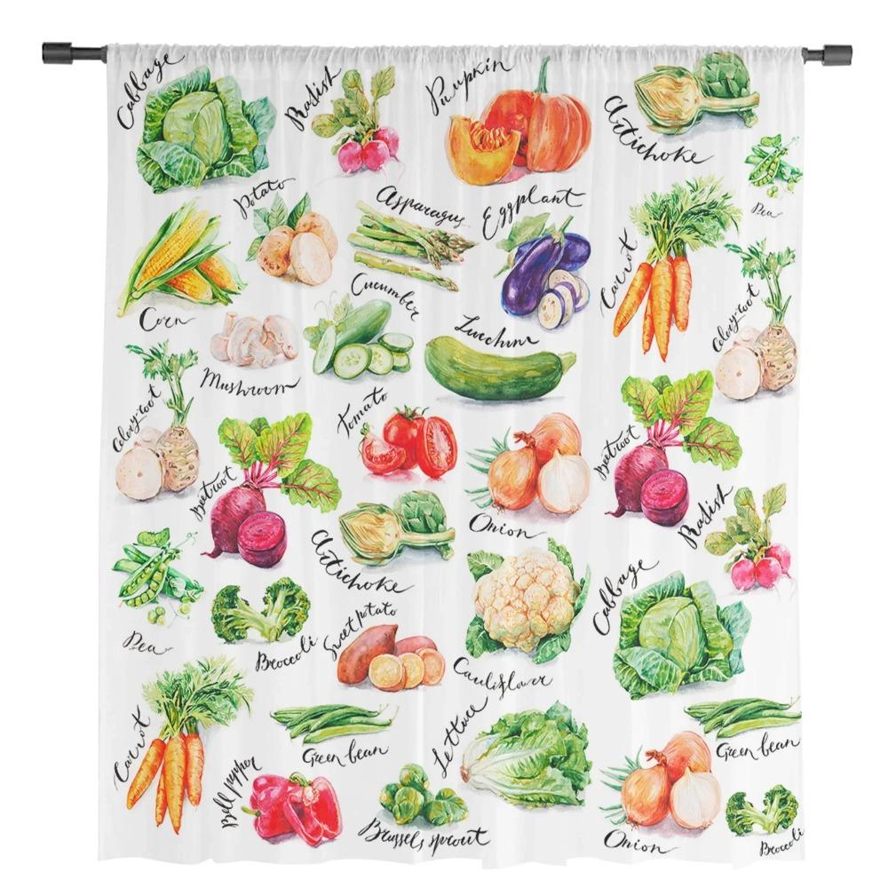 Watercolor Vegetable Texture Sheer Curtains for Bedroom Living Room Decoration Window Curtain Kitchen Tulle Voile Organza Drapes