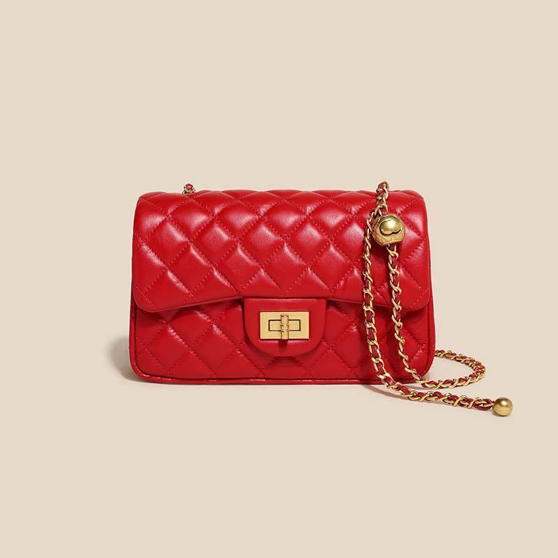 Women s bag rhombus chain bag niche design bag women s bag spring new fashion single shoulder oblique span bag high sense 23cm*8cm*12cm красный