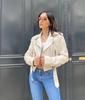 Stylish Beige Women's Leather Jacket Genuine Lambskin Handmade Motorcycle Biker