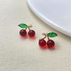 Chic Red Cherry & Green Leaf Stud Earrings - Elegant, Versatile, Light Luxury Jewelry