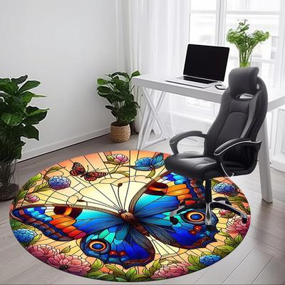 1pc Butterfly Garden Office Round Area Rug, Under Office Chairs Bedroom Living Room Home Decor, Room Deco