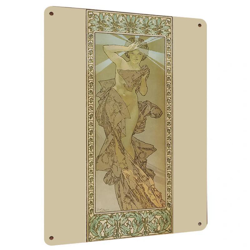 

Vintage Mucha Style Metal Tin Sign Art Nouveau Decorative Painting Living RoomWall Hanging Ornament 20x30cm（7.8x11.8inch）