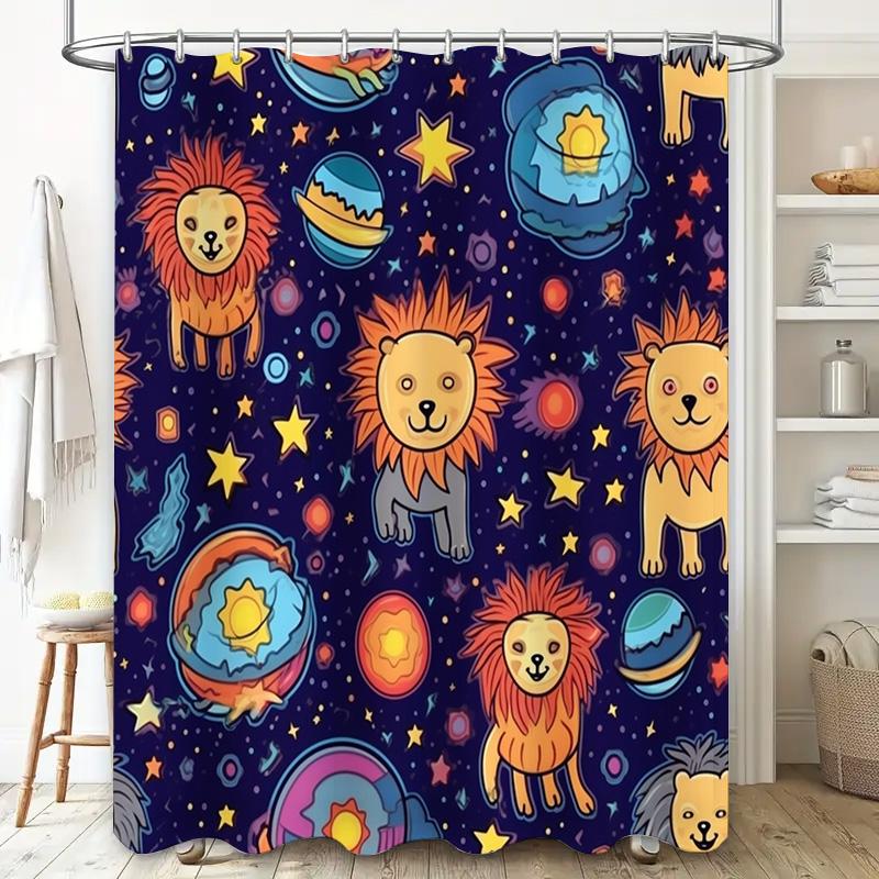 Multicolored Printed Shower Curtain Galaxy Animals Pattern for Bathroom Decor