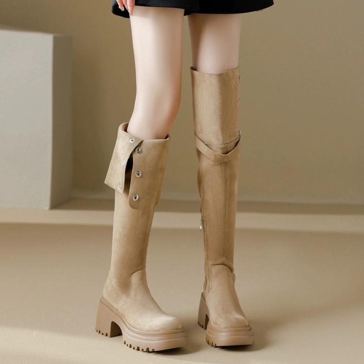 Over-knee Boots Women's Thick-soled Heightened Merad Long Boots Thick-soled Large-tube Circumference Widened Fat Mm Large-size Western Boots