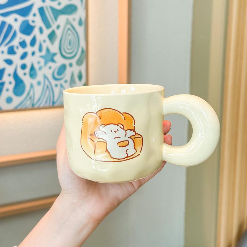 

Cute milk fufu cute mug with lid spoon girls household ceramic coffee cup student breakfast milk cup 401-500ml