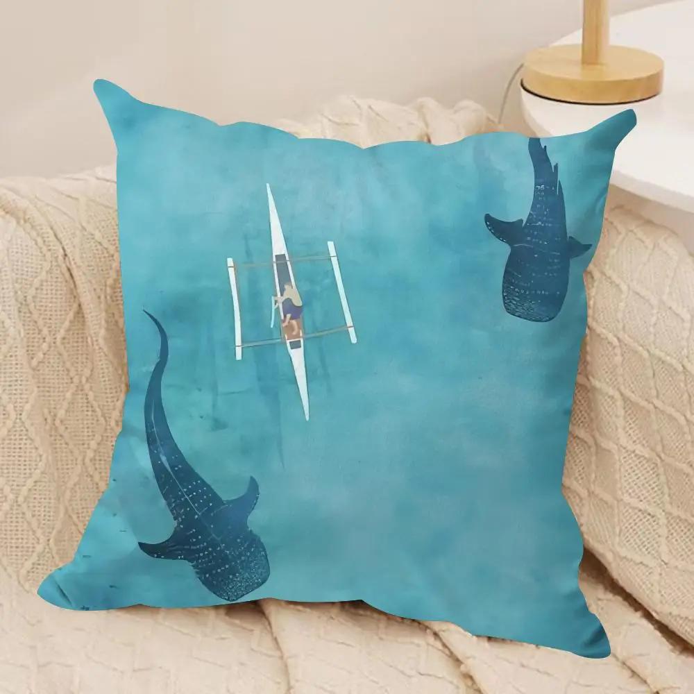 Marine Animals Summer Ins Cushion Cover Silky Short Plush Invisible Zipper Dustproof Sofa Pillow Case For Home Decor