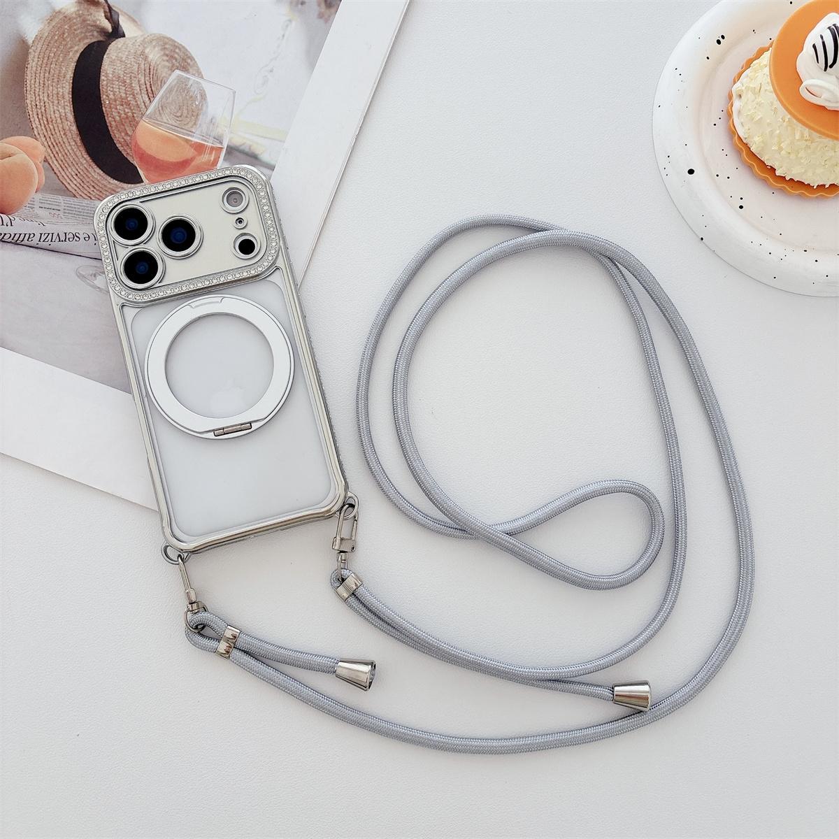 

Crossbody Lanyard Electroplated Rotating Stand Magnetic Phone Case for IPhone Air 17 16 Plus 15 14 13 Pro Max for Magsafe Cover iPhone 15