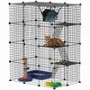 Grande cage à chat DIY à quatre niveaux avec hamac, rampes, cinq portes, utilisation en intérieur pour 1 à 3 chats, Noir