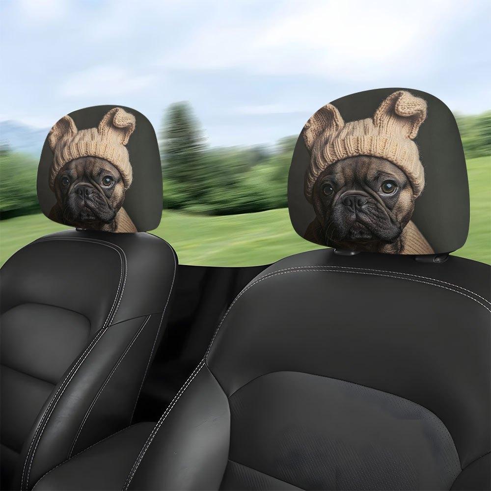 Hat French Bulldog Print Headrest Covers, Washable and Easy to Clean Seat Cushion Protectors with Elastic Design for a Perfect Fit