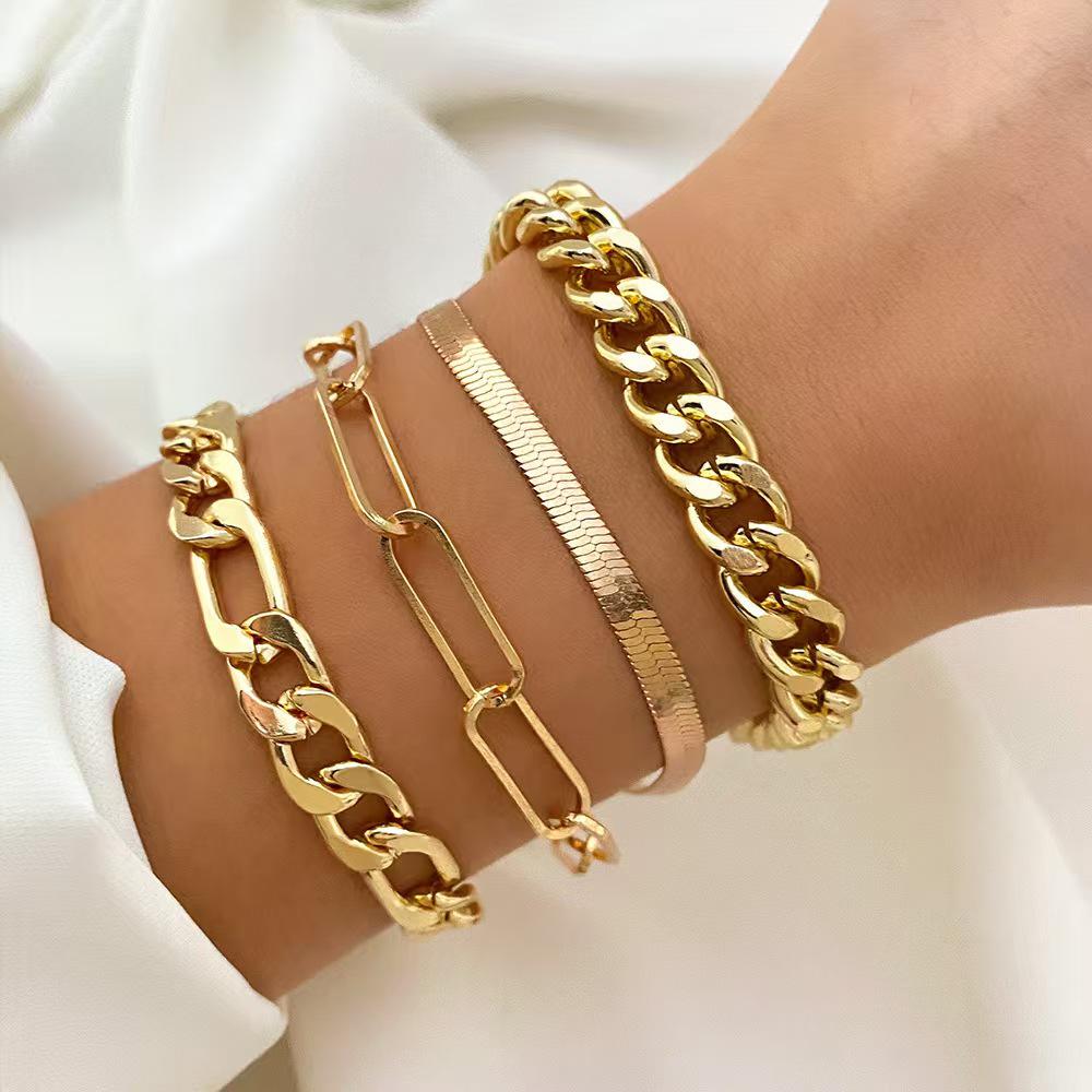 Versatile Pearl & Heart Chain Bracelet Set - Unisex Punk Retro Style