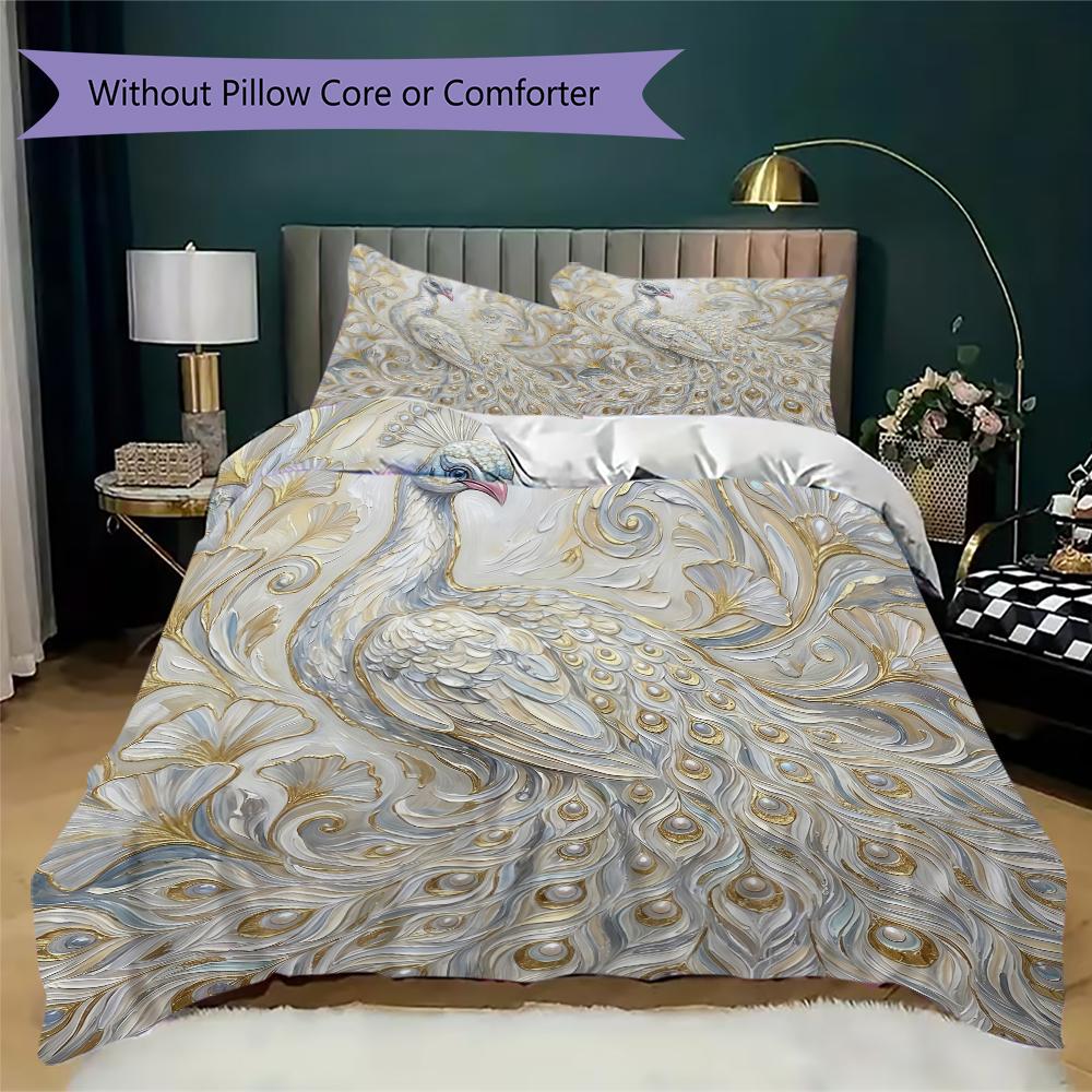 Peacock Pattern Bedding Uilt Set Uilt Cover Pillowcase Home Decoration Birthday Gift (1 * Duvet Cover + 2 * Pillowcase Without Core)