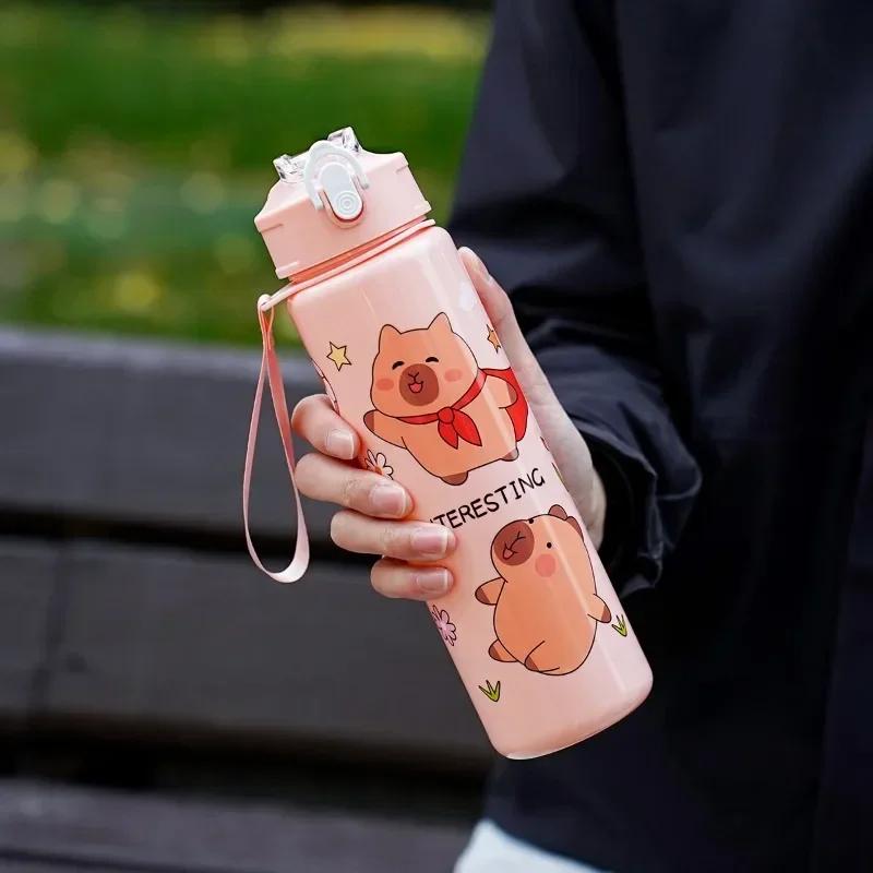 Capybara Straw Mug Cute Cartoon Portable Water Bottle with Carrying String for Kids Children Water Cup High Value Design