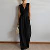 2026 Cross-border European and American Women's Clothing, New Summer Fashion Temperament Commuting Solid Color Waist Wide-leg Jumpsuit Clothes