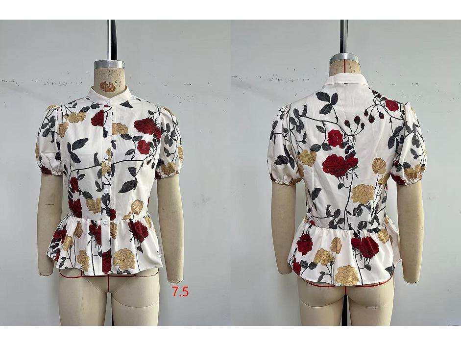 Women's Bohemian Chic Floral Stand-Collar Short-Sleeve Shirt
