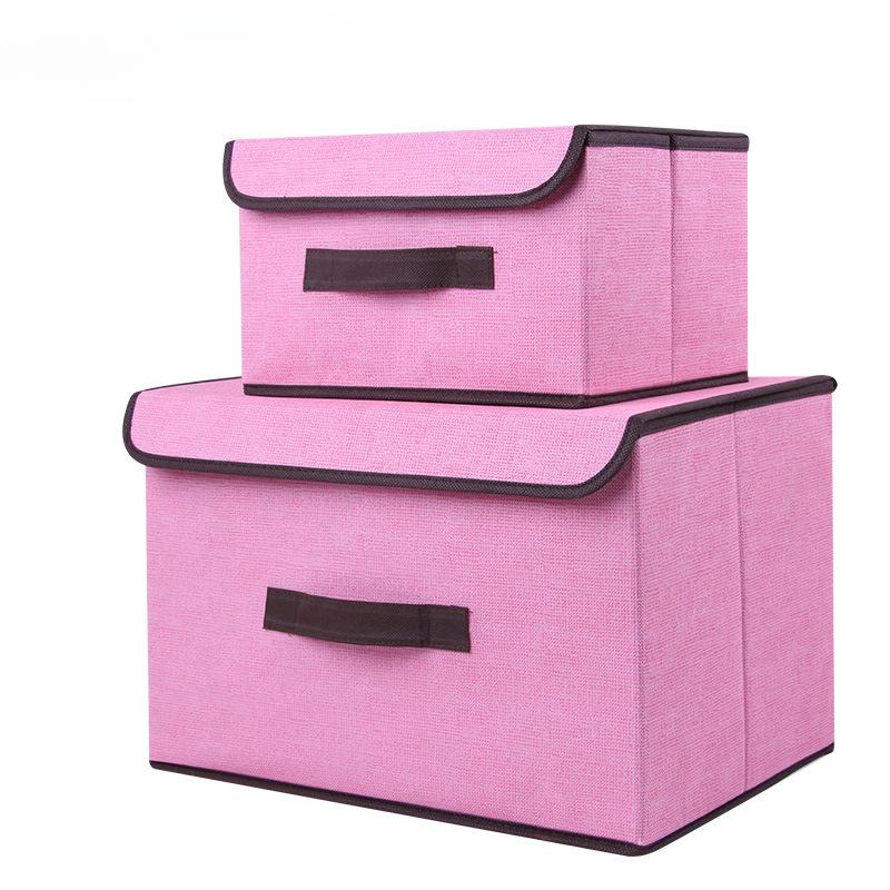 

Складной нетканый пылезащитный ящик для хранения из ткани, рами, хлопковый ящик для хранения нижнего белья, ящик для хранения игрушек и одежды, органайзер Size two sets 37.5*24*2cm розовый