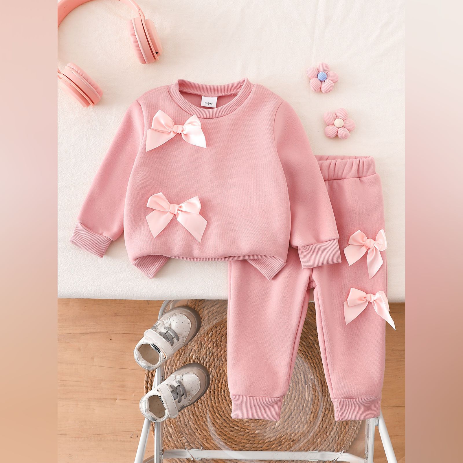 

Комплект детского топа с длинным рукавом - Повседневный, стильный и универсальный детский наряд 18 розовый