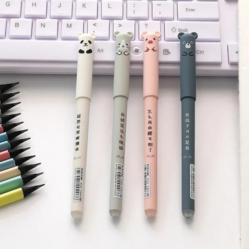 4 Pcs Animal Cat Bear Panda Erasable Pen Rollerball School Office Student 0.38 Mm Writing Supplies Japanese Stationery