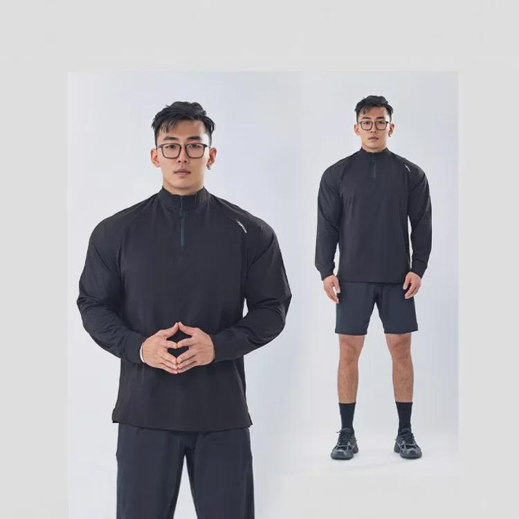 180G Quick-Dry Half-Zip Long Sleeve Fitness T-Shirt