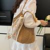 Summer Lace Bow Tote Bags Women Raffia Knitting Woven Shoulder Bag 2025 Rattan Large Casual Crochet Shopping Bag Ladies Handbag