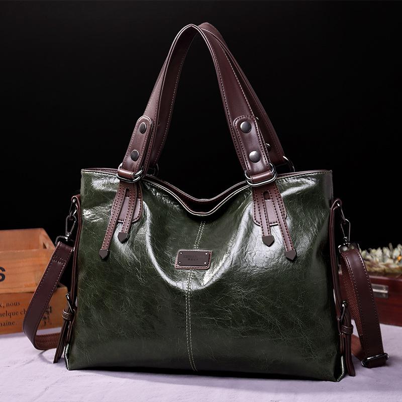 Women's Leisure Fashion Retro Tote Soft Leather Single Shoulder Messenger Large Capacity Bag CLE