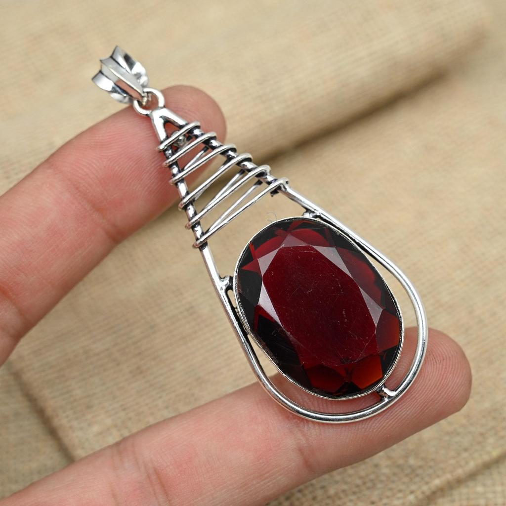 Red Garnet Natural Gemstone Jewelry Handmade Pendent 925 Solid Sterling Silver Gift For Her