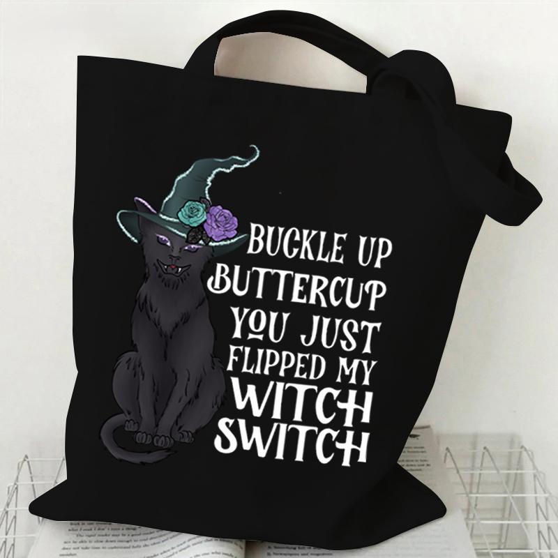 

Сумка-шоппер с изображением кошки, готическая черная сумка-шоппер для вечеринки на Хэллоуин, жуткая сезонная сумка-шоппер с изображением животного для женщин