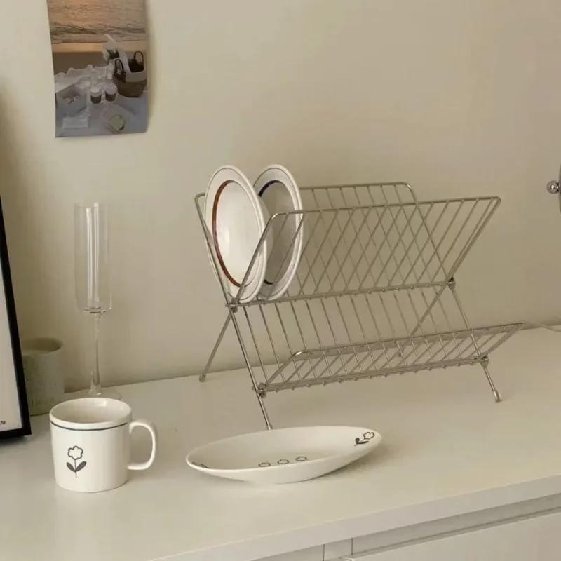 Scolapiatti in Acciaio Inossidabile Pieghevole per Cucina Casa Storage Scolapiatti Asciugatura Piatto Multiuso Accessori Cucina