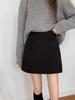 2023 New Korean Style High-Waist Black Woolen A-Line Skirt for Petite Women