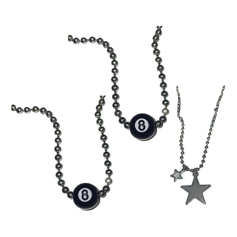 Fashion Sweater Chain Billiard Ball Pendant Necklace Dainty Minimalist Black 8 Ball Clavicle Chain Unique Choker Jewelry