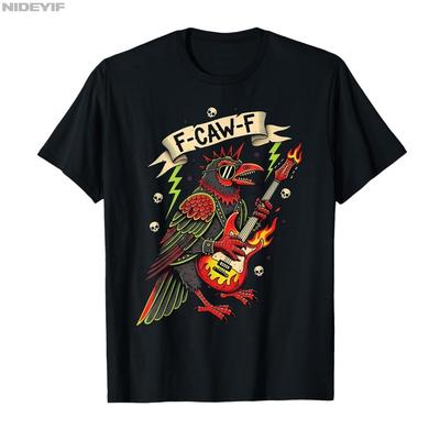 F-Caw- F Rabe Schwarze Krähe Schwarzer Vogel Krähend Rockmusik Lustiges T-Shirt Männer Frauen 100% Baumwoll-T-Shirts Kurzarm-Tops P434