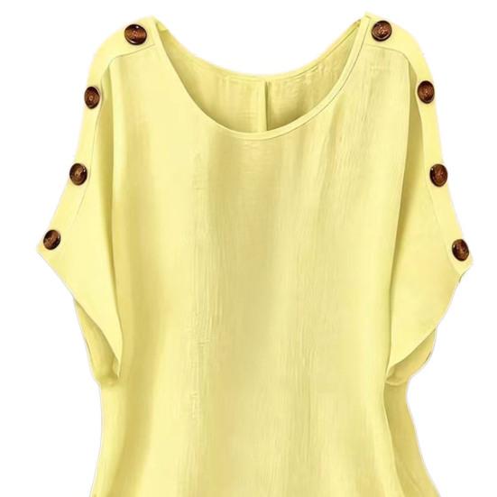 Damen Oberteile Rundhals Fledermausärmel Kurze Ärmel Knöpfe Dekoration T-Shirt Lockerer Schnitt Einfarbige Sommer Freizeitbluse
