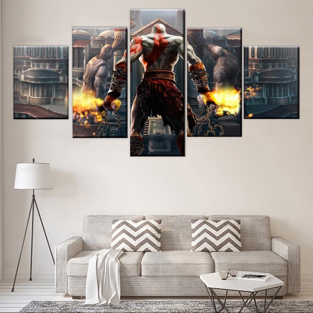5 Panels Canas Wall Arts Game Poster God of War Kratos Back Shadow Picture Print Home Decor Living Room Bedroom Mural Artwork