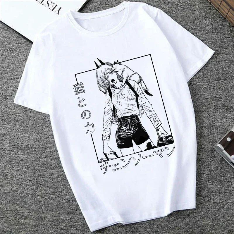 Harajuku Tops Anime Tshirt Unisex Chainsaw Men T Shirt Women Funny Cartoon Pochita Makima T-shirt Graphic Tees Tops Female 90