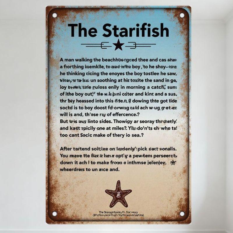 

Vintage Rusty The Starifish Metal Tin Sign with Starfish Illustration, Weathered Beach Themed Distressed Wall Plaque for Home 20x30cm（7.8x11.8inch）