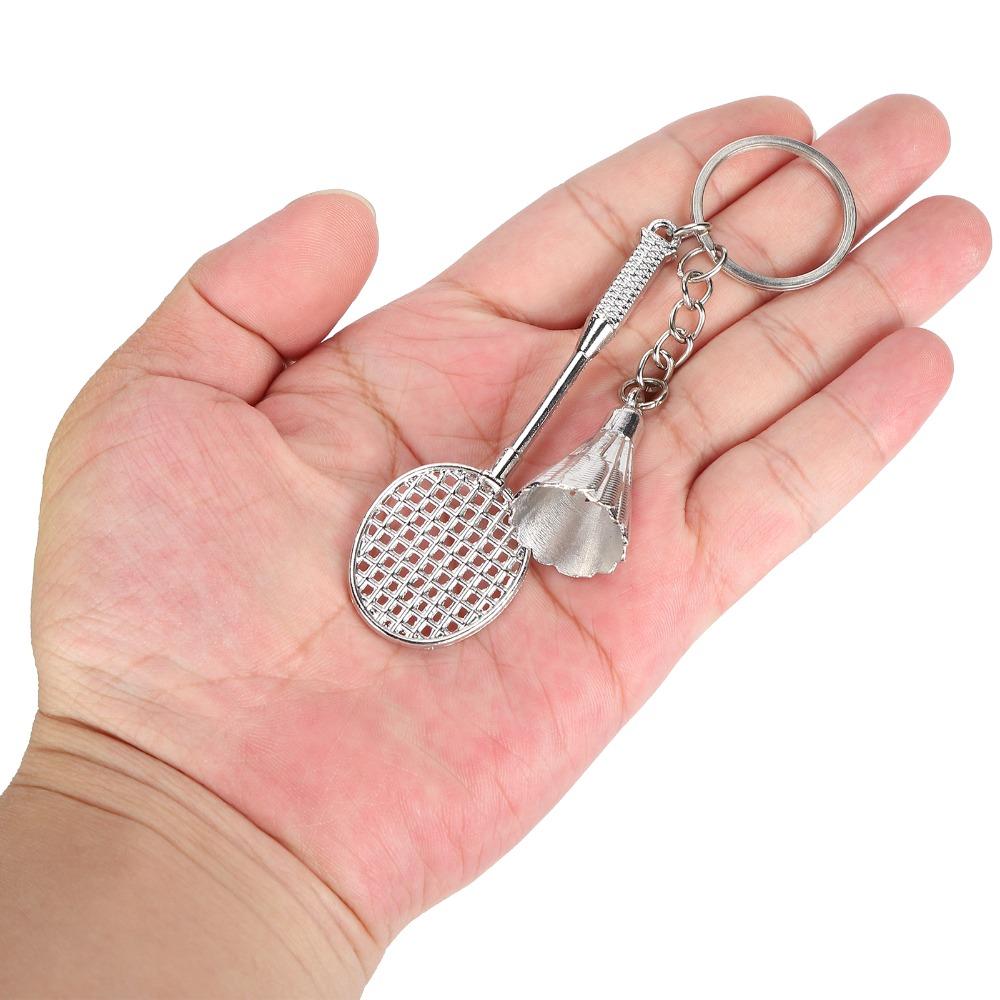 12pcs Metal Material Badminton Keychain Charm Fashionable Design Metal Keyrings For Ball Lovers