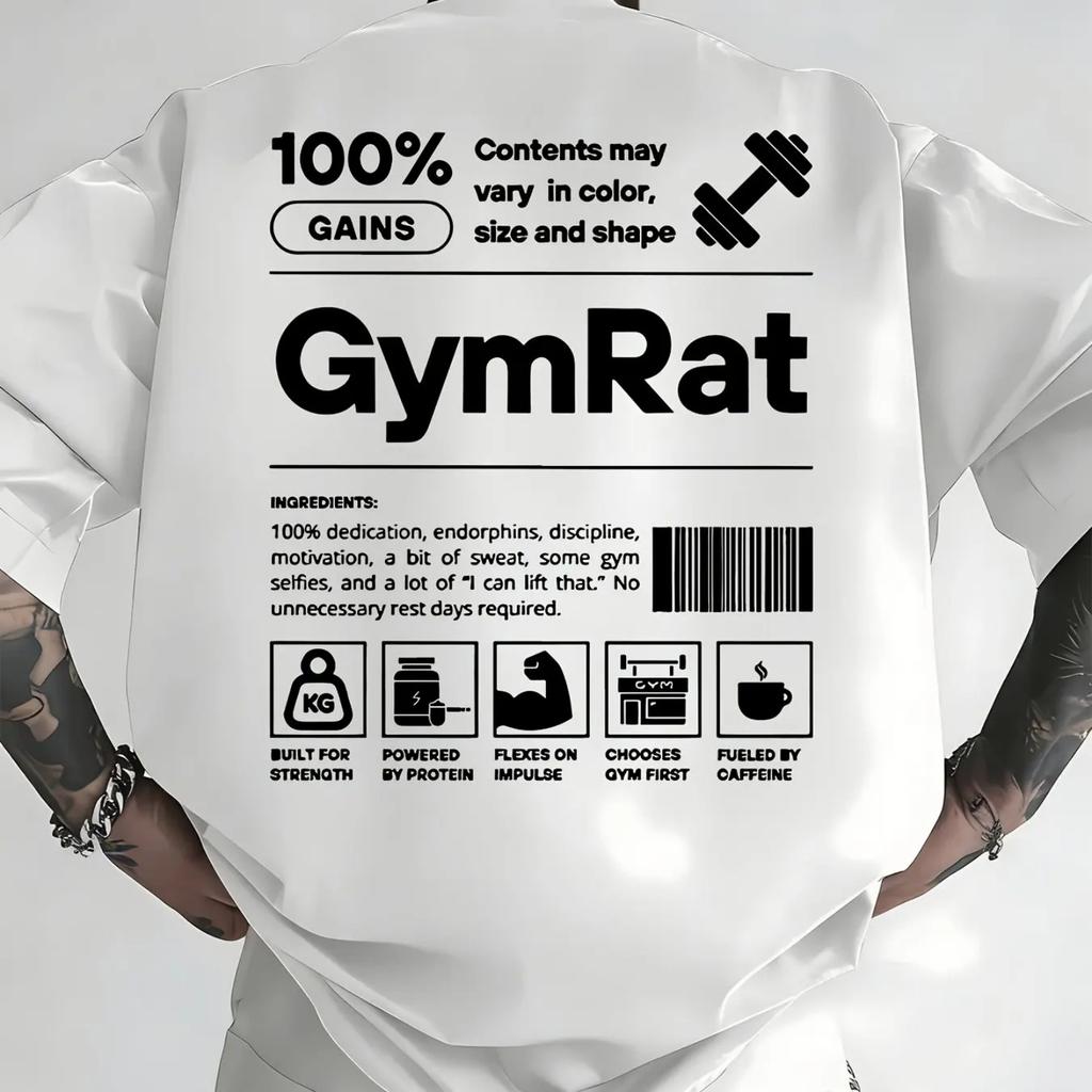 Gains Gym Cotton TShirt Athletic Streetwear Mens Fitness Muscle White Graphic Tee