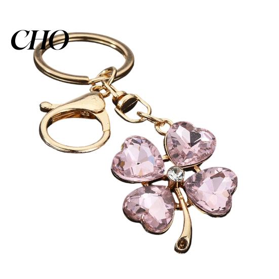 Blue Rhinestone Keychain Pendant Sparkling Rhinestones Four-Leaf Clover Design Key Chain with Lobster Clasp Easy To Hang Holder Backpack Car Accessory