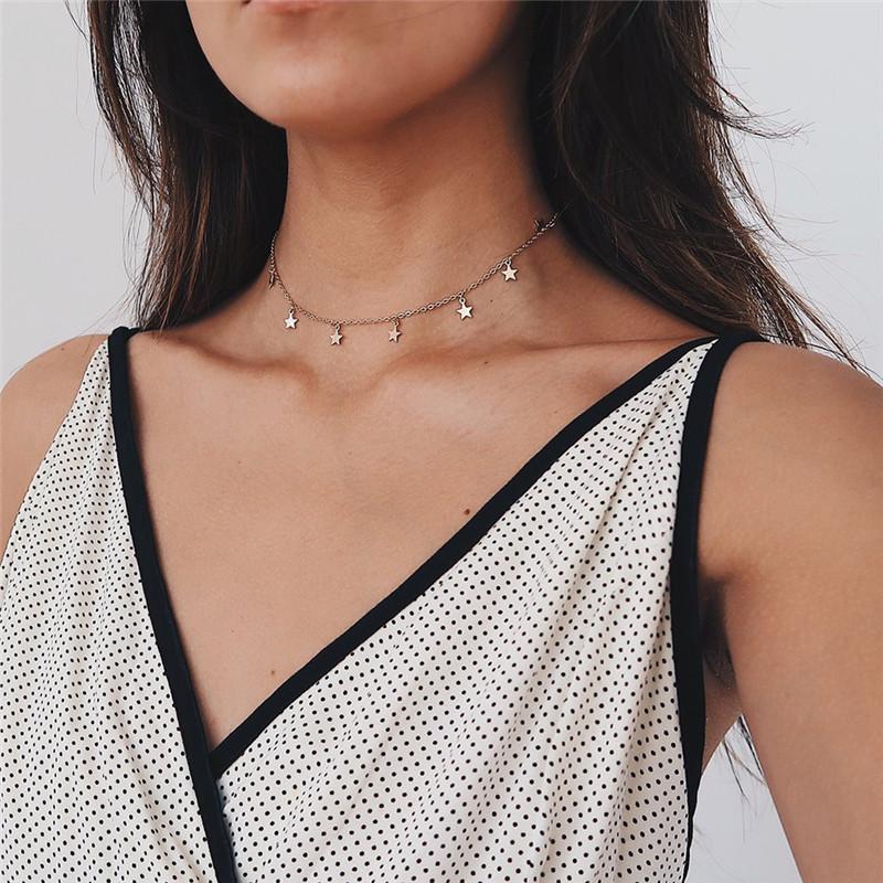 Fashion Star Pendant Clavicle Chain Necklace Choker Charms Gold Silver Color Metal Collar Necklaces For Women Neck Jewelry