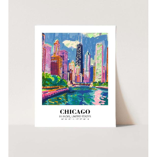 Eleville 8X10 Unframed Chicago Skyline Illinois United States World Tour Travel Family Vacation Art Print Poster Wall Office Home Decor mgn017