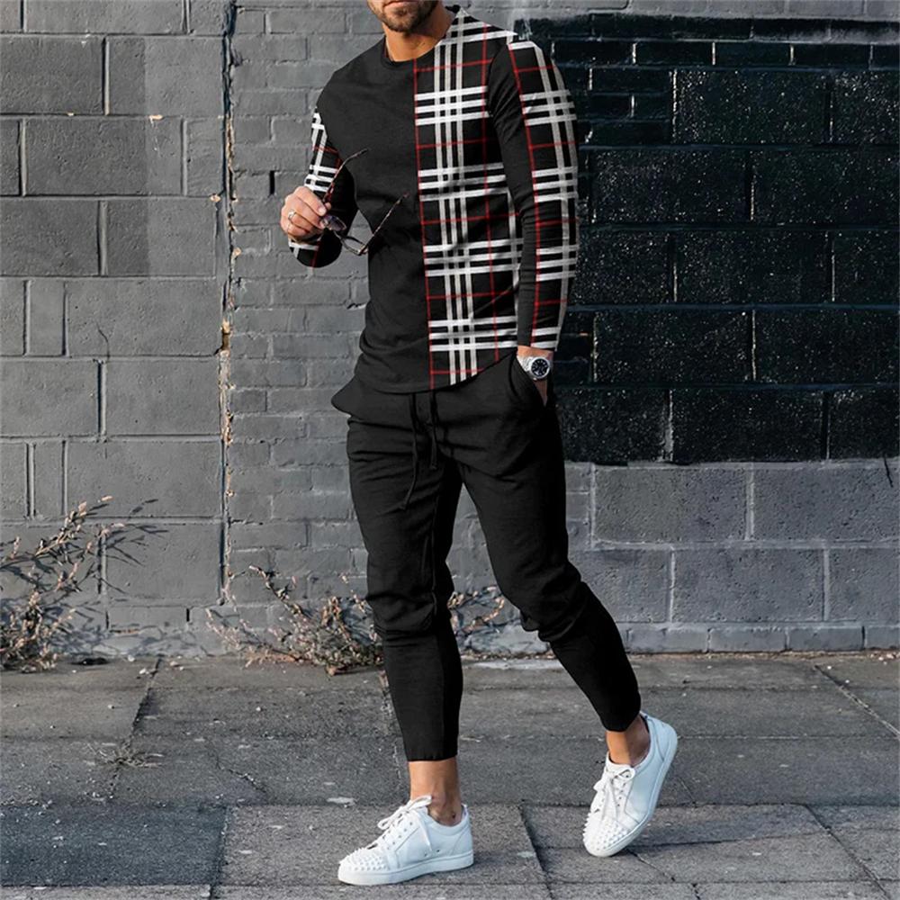 

Мужские спортивные костюмы с 3D-принтом, мужские свободные футболки с длинным рукавом, брюки, спортивный костюм, модные повседневные уличные топы, комплекты из 2 предметов L