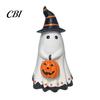 Halloween Table Centerpiece Ghost Figurine, Cute Wearing Hat And Holding Holiday Vibes Decor Pumpkin Statue, Resin Ornament for Shelf Tabletop