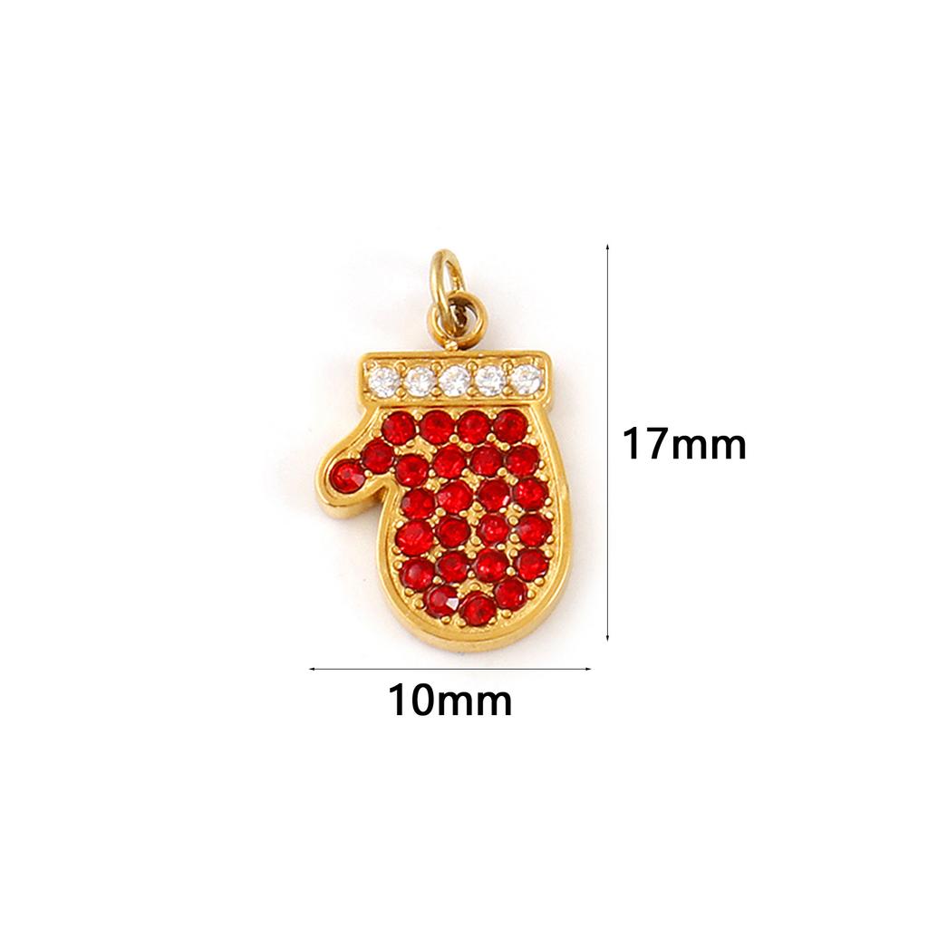 1 Pc 304 Stainless Steel & Cubic Zirconia Christmas Charms Glove Santa Claus Christmas Tree Pendants For Keychains Necklace DIY