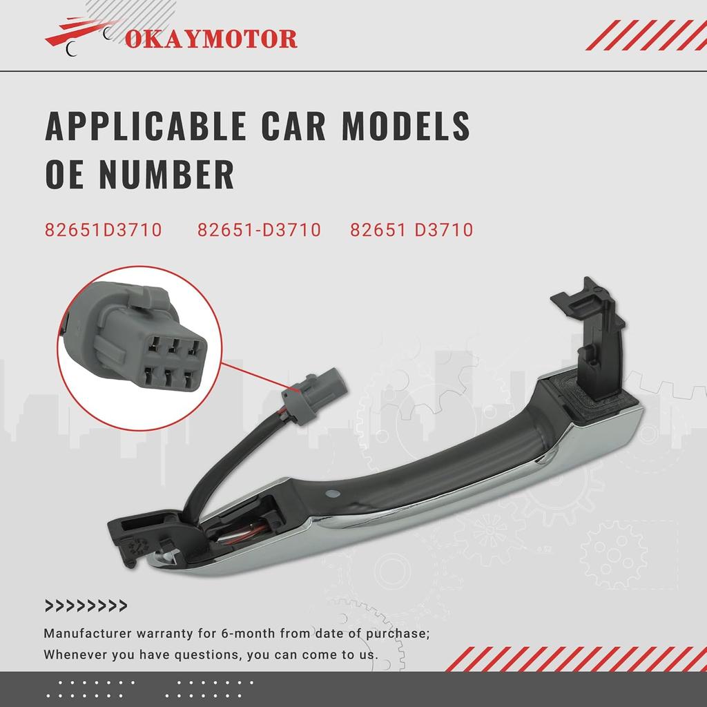 82651-D3710 Vordere linke Türgriff für 2016-2021 Hyundai Tucson 82651D3710 Äußerer Türgriff mit Smart-Key (Silber) - Chrom