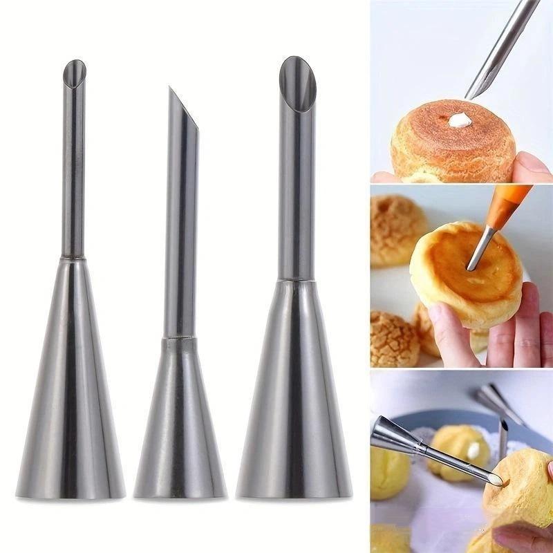 4Pcs Puff Pastry Piping Nozzle Set Food Grade Stainless Steel Decorating Tips for Cake Cupcake Home Baking