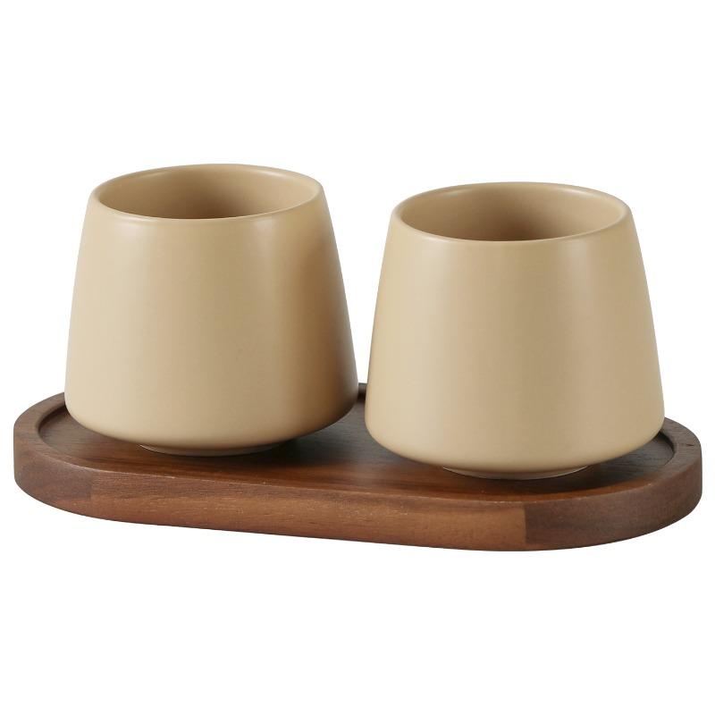 European Style Ceramic Wash Cup Creative Eggshell Shape Bathroom Accessories Home Ceramic Brush Cup Set with Tray Wedding Gifts