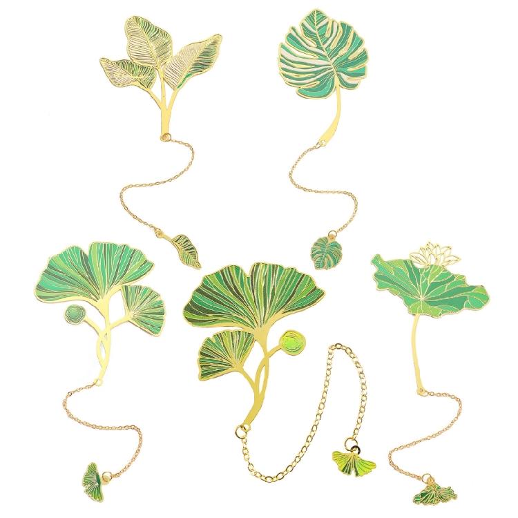 5 Pcs/Set Creative Book Markers Metal Reading Bookmarks Leaf Shape Page Markers Chinese Style Bookmarks for Book Lovers