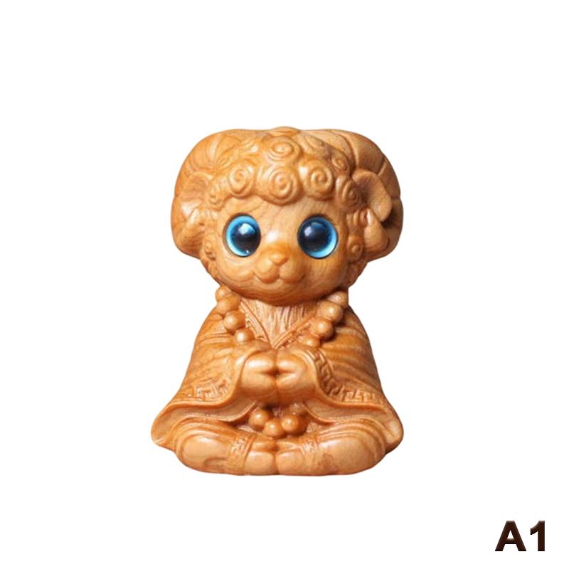 Decorative Wood Sheep Figurine 2027 Chinese Zodiac Year Spiritual Art Collectible A1