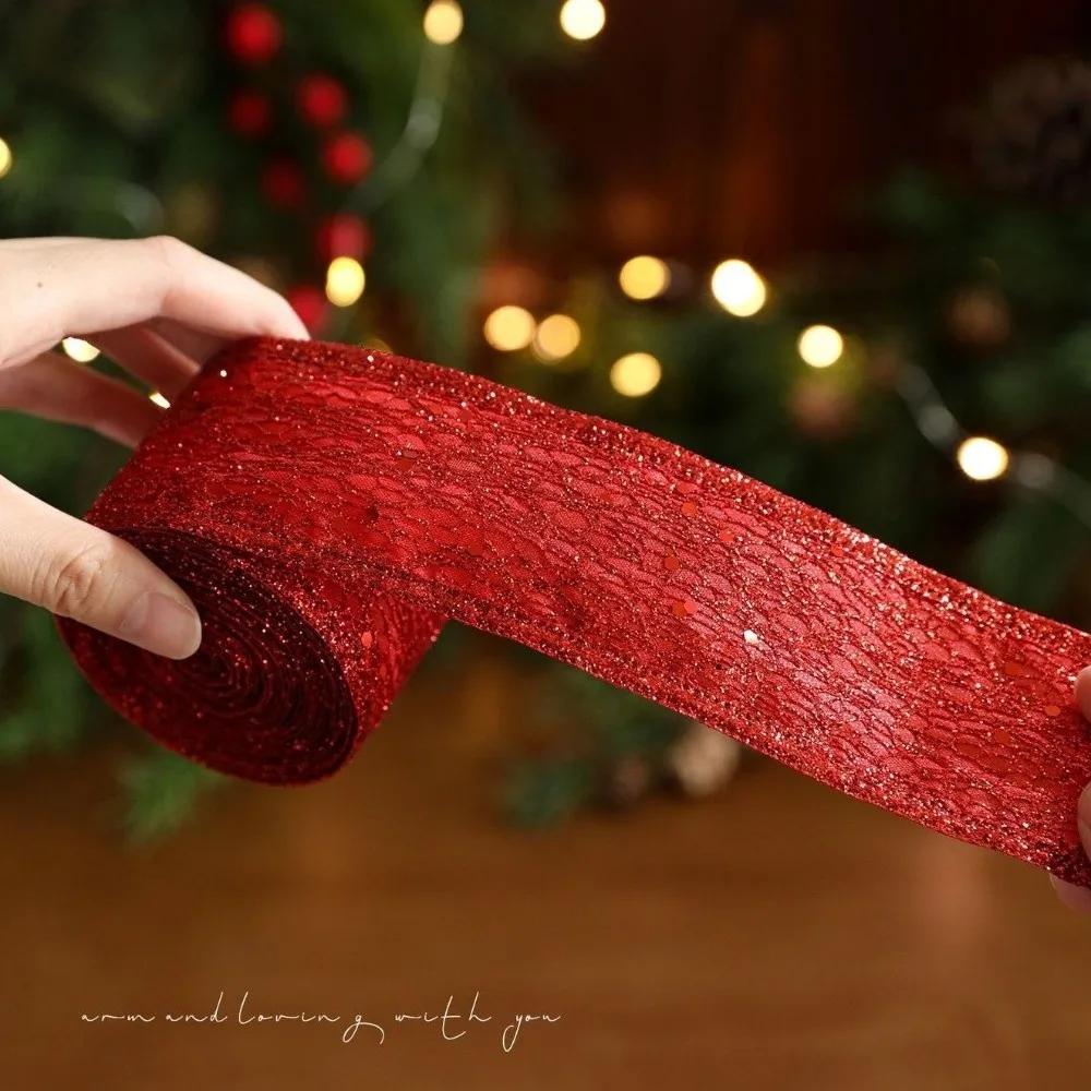2M Sparkling Mesh Christmas Ribbon Elegant Glitter Sequins Diy Gift Bow Satin Organza Wedding Decoration Ribbon