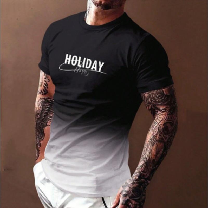 Men's 3D Printed T-Shirt gradient color Short Sleeve O-Neck Pullover casual top