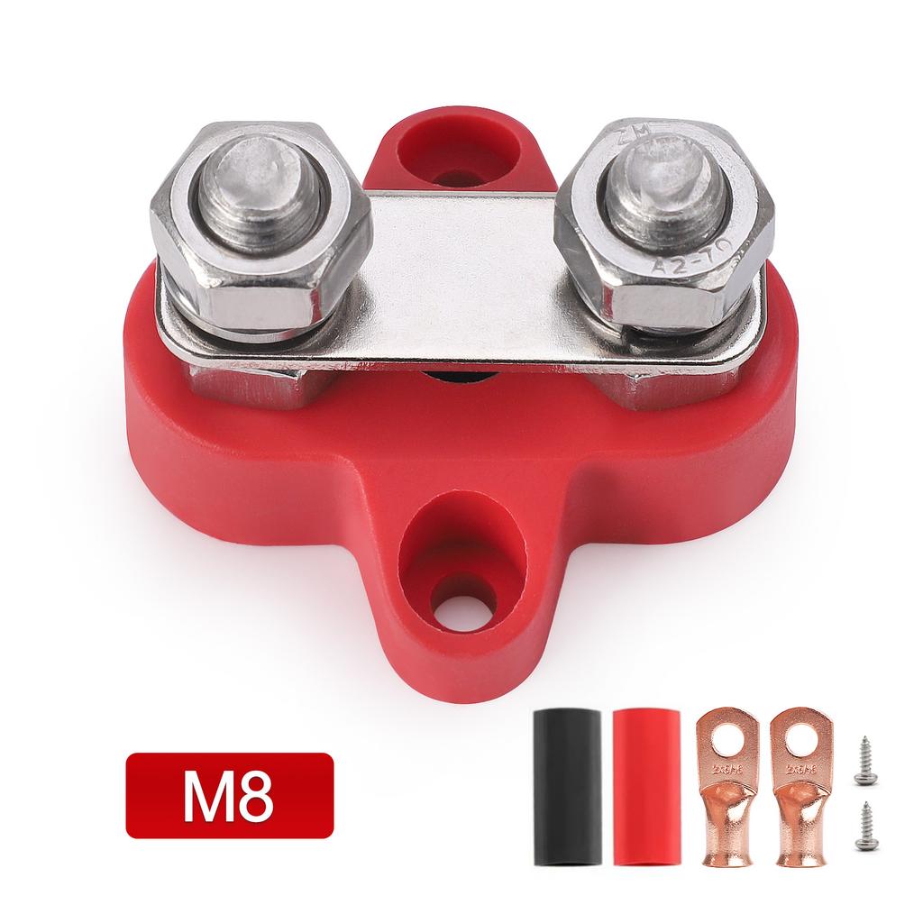 5/16" 48V Positive & Negative Ground Red Black Power Distribution Terminal Block FOR Truck Car RV Boat M6 M8 Dual Terminal Studs